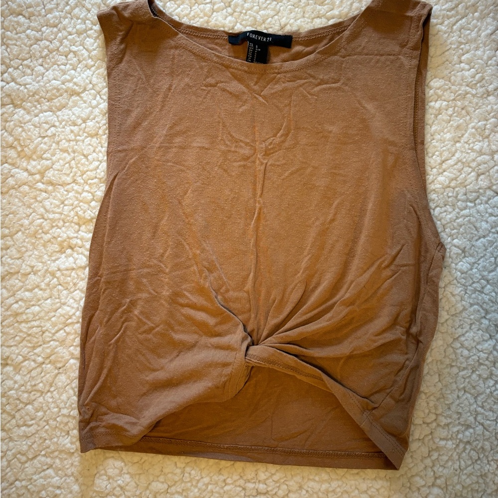 Cute Forever 21 Tan Top with Knot Detail